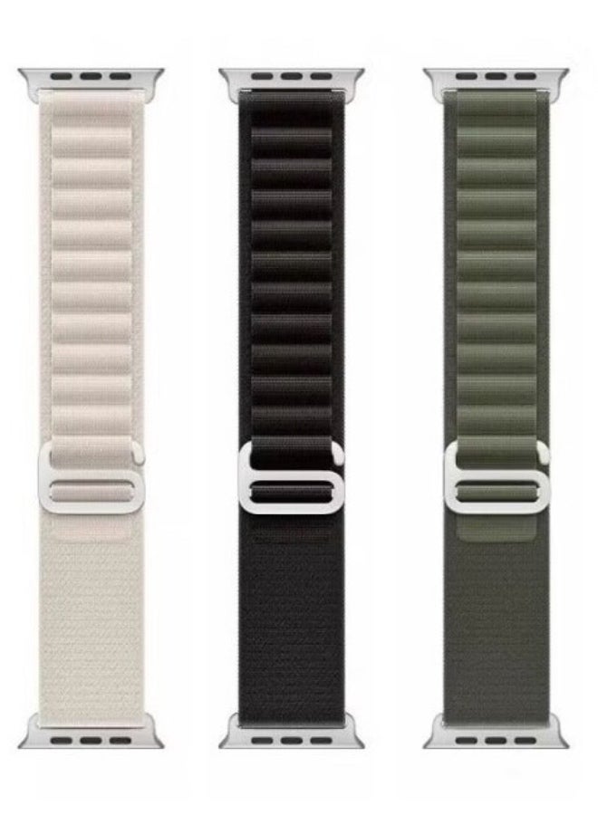 يلازيلا 3 قطع في العبوة - سوار ساعة Alpine Loop بمقاسات 49 مم/45 مم/44 مم/42 مم، متوافق مع ساعات Apple Watch Ultra، والسلسلة 8/7/SE/6/5/4/3/2، باللون الأخضر العسكري، والنجومي، والأسود - Image 2
